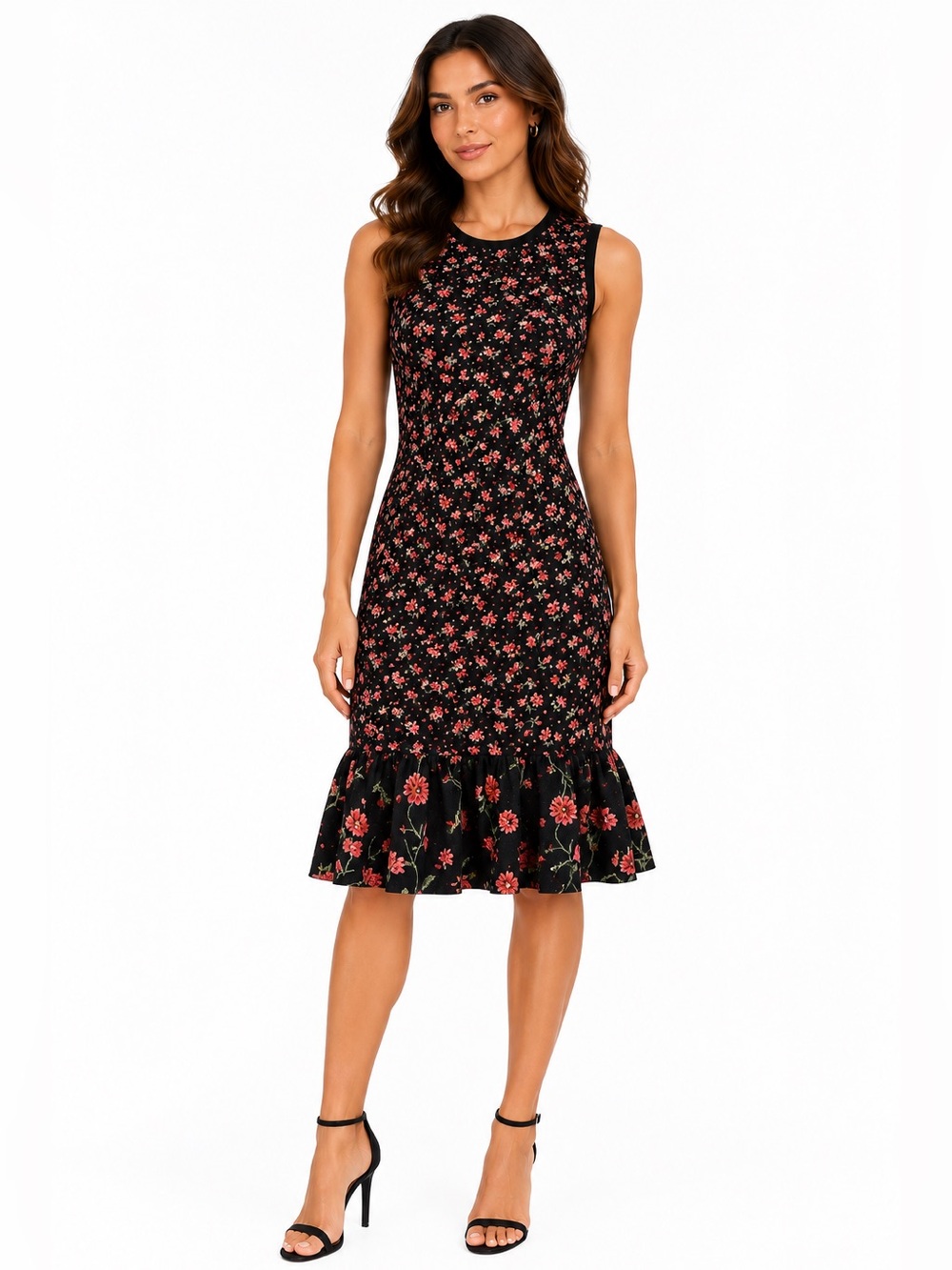 Michael Kors Collection Floral Black and Pink Dress
